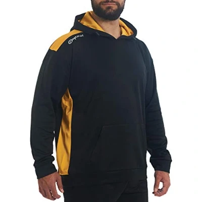 Image of Optimum Tempo Men&#039;s Sports Training Hoodie 240GSM Thermal Polyester, Lightweight &amp; Durable for Football, Rugby, Cycling, Hiking Features Pouch Pocket Adjustable Hood,Amber, M Extra Tall