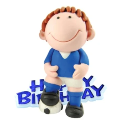 Image of Anniversary House Football Cake Topper Keepsake Set, Blue, 2 Piece Birthday Decorations, Sturdy Resin and Happy Motto, Decorations for Boys, CD102B, 7.5cm (3&quot;)