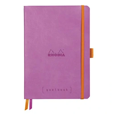 Image of RHODIA 117771C Soft Notebook Bullet Journal Goalbook Lilac A5 Small Squares 240 pages 90g Ivory Clairefontaine Paper 2 Ribbons, Elastic Closure Faux Leather Cover