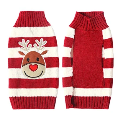 Image of TENGZHI Pet Dog christmas Sweater,Embroidered Reindeer Elf Clown Turtleneck Ugly Sweaters jumper For Small Medium Large Dogs,Knitwear Winter WarmPuppy Cat Xmas Clothes Costume