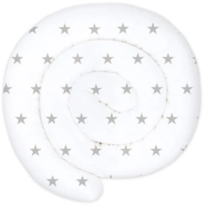 Image of XXL bed snake, pillow, nursing roll, guard, decorative border, snake XL handmade Gray stars on white 150 cm