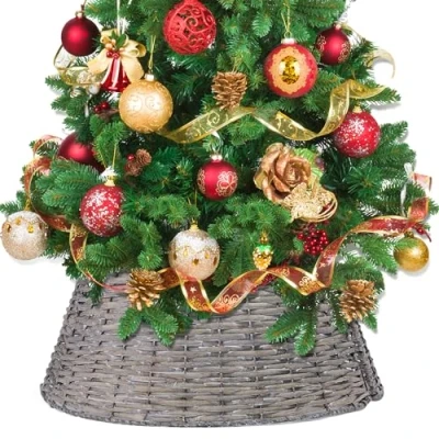 Image of Wickerfield Foldable Wicker Christmas Tree Skirt Xmas Stand Decoration Basket Grey Base