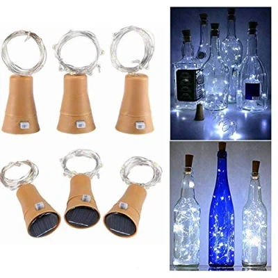 Image of Toifucos Solar Wine Bottle Lights, 6 Pack 20 LED Waterproof Copper Cork Shaped Lights Firefly String for DIY Wedding Party Outdoor, Holiday, Garden, Patio Pathway Decor, White