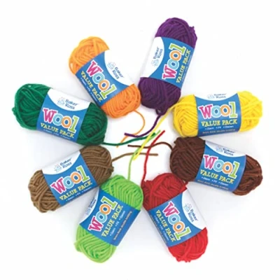 Image of Baker Ross FE606 Autumn Colours Craft Wool Value Pack of 8, Autumnal Coloured Knitting Yarn for Arts and Crafts Supplies Kids Introduction to Sewing