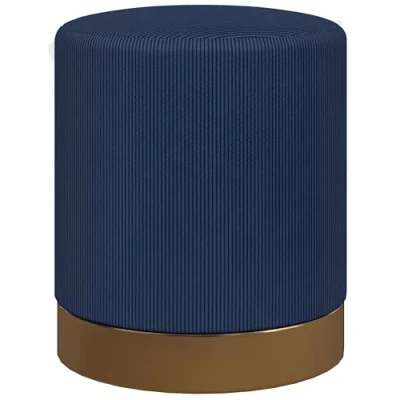 Image of HOMCOM Modern Round Footstool, Corduroy Fabric Upholstered Foot Stool with Padded Seat for Living Room, Entryway, Dark Blue
