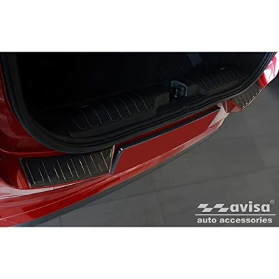 Image of Avisa Black Stainless Steel Rear bumper protector compatible with Ford Puma 2019 &#039;Ribs&#039; (2 pieces)