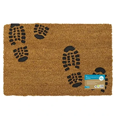 Image of JVL 02 092 Rubber Embossed PVC Backed Coir Doormat, 40x60cm, Foot Prints