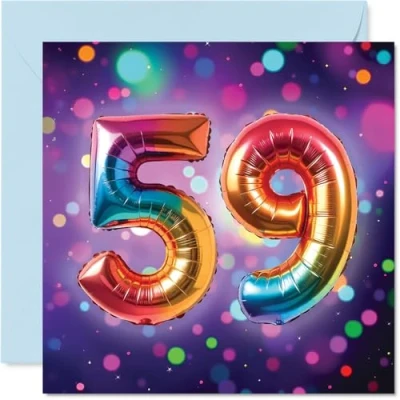 Image of 59th Birthday Cards for Women Men Rainbow Foil Balloon Happy Card 59 Year Old Woman Man Nanny Husband Colleague Uncle, 145mm Bday Greeting