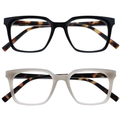 Image of OPULIZE KOI Reading Glasses 2 Pack Large Rectangular Frame Black Grey Mens Womens Spring Hinges RR50 17 +2.00