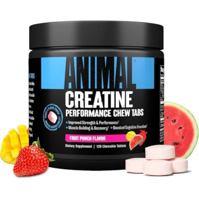 Image of Animal Creatine Chews Tablets Enhanced Monohydrate with AstraGin to Improve Absorption, Sea Salt for Added Pumps, Delicious and Convenient Chewable Fruit Punch 120 Count