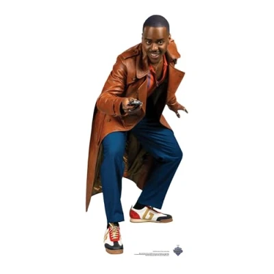 Image of SC4492 Mini Ncuti Gatwa as The Fifteenth Doctor Who Posing with Sonic Screwdriver Cardboard Cut Out Height 91cm