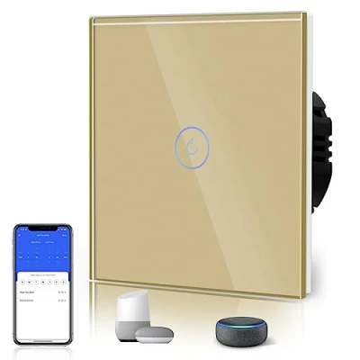 Image of BSEED Smart Light Switch, 1 Gang Way WiFi Touch Work with Alexa/Google Home, Voice/App Control Sharing Glass Switches(Neutral Wire Required)