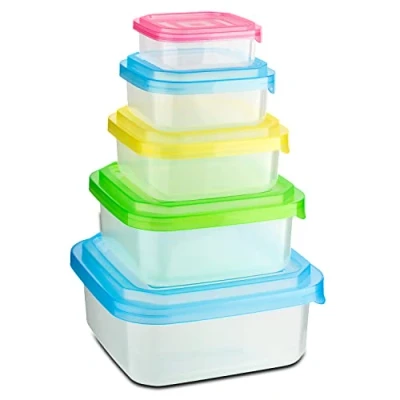 Image of Homeshopa Food Storage Container, Set Of 5 Square Reusable Plastic Containers with Lids, Airtight Stackable Leak Proof Kitchen Pantry Containers, Microwave Freezer Dishwasher Safe Boxes