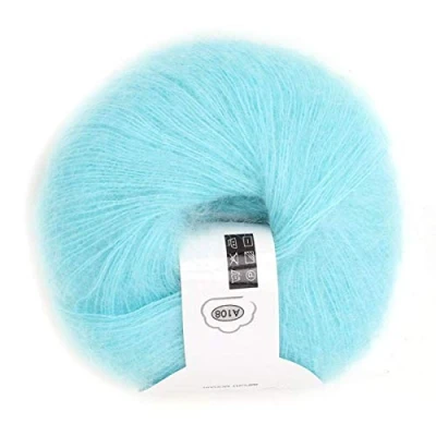 Image of Oumefar Popular Soft Mohair Wool Knitting Yarn Angora Long Hot with a Crochet for DIY (07 Water Blue) Tools