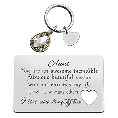 Image of Auntie Gifts Engraved Wallet Card for Mothers Day Christmas Birthday Aunt Thanksgiving from Niece Nephew
