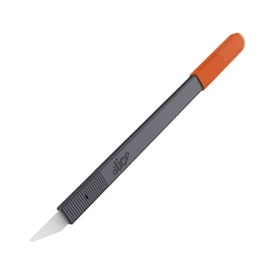 Image of Slice 10568 Ceramic Scalpel, Thin Flat Handle, Finger Friendly Blade Never Rusts, Lasts 11x Longer Than Steel, Replaceable Blade, Safety Cap,Dark Grey/Orange