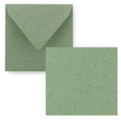 Image of Square single card set 15 x cm with envelopes kraft paper green 25 pieces for greeting cards &amp; more
