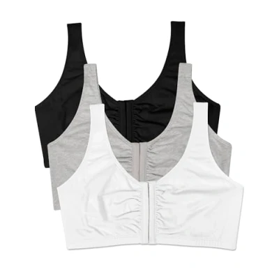 Image of Fruit of The Loom Women&#039;s Front Close Sports Bra, Black/White/Heather Grey, 42