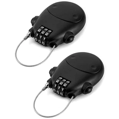 Image of QWORK® 2 Pack 3 Digit Combination Lock, Cable Security Password 77cm Retractable for Luggage, Bike, Ski, Snowboard