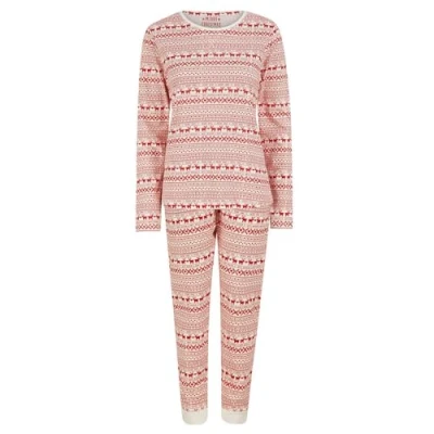 Image of Tokyo Laundry Women&#039;s Stag Head Motif 2PC Cotton Lounge Pyjama Set in Navy Merry Christmas XL