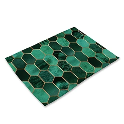 Image of ZAHHYG Placemats Emerald Green Marble Table Mats Set of 4 Place flax Heat resistant Proof Placemat Stain Non slip Washable Dinner Round Tables Kitchen