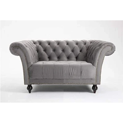 Image of DProT Handmade Chesterfield Sofa Armchair 1.5, 2 or 3 Seater Settee Love Seat Velvet (1.5 Grey)