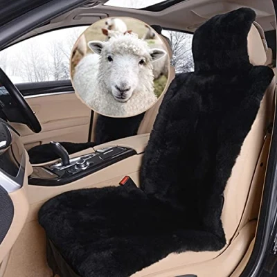 Image of Altlue Real Sheepskin Car Seat Covers For Cars SUV Trucks Van RV Front Seats Fluffy Universal (Gold,One Piece)