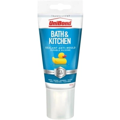 Image of UniBond Bath &amp; Kitchen Sealant, Mould Resistant Silicone Shower Ideal for Toilets, Tiles, and More*, Durable Waterproof Bathroom Translucent, 1 x 147g Tube