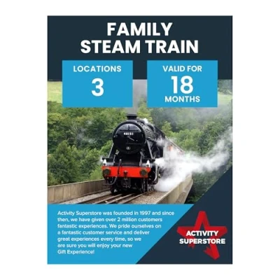Image of Activity Superstore Family Steam Train Gift Experience Voucher Available at 4 UK Locations, 18 month Validity, Days, Gifts, Retirement Gifts