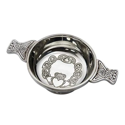 Image of Wentworth Pewter Large Claddagh Quaich Whisky Tasting Bowl Loving Cup Burns Night