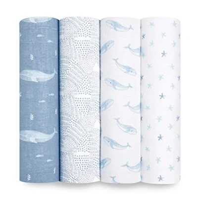 Image of aden + anais™ large swaddles 4 pack organic cotton muslin map the stars (Oceanic)