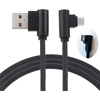 Image of Mr. Gadget&#039;s Solutions Right Angle Micro USB Cable, Nylon Braided 90 Degree A to B Charging &amp; Data Sync Cable for All Devices 2 Meters Black