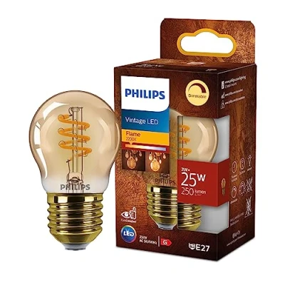 Image of Philips E27 LED bulb G45 3W dimmable 2,200K gold