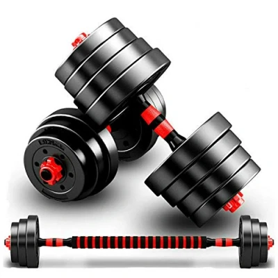 Image of MAXSTRENGTH Adjustable Vinyl Dumbbell Barbell Pair of Weights with Bar Spinlock for Home Gym Workout Weight Plates and Quick Change Collars Dumbbells (10)