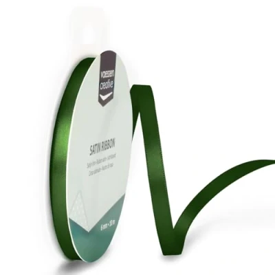 Image of Vaessen Creative Satin Ribbon, Dark Green, 6mm x 10m Double Sided Shine for Card Making, Scrapbooks, Gift Wrapping and Other Craft Projects