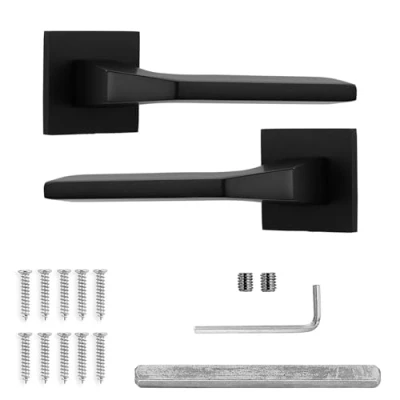 Image of Decoranddecor Black Door Handles Internal Aluminium Matt Handle Sets for Wooden Interior Doors Bedrooms &amp; Bathroom Penta Range