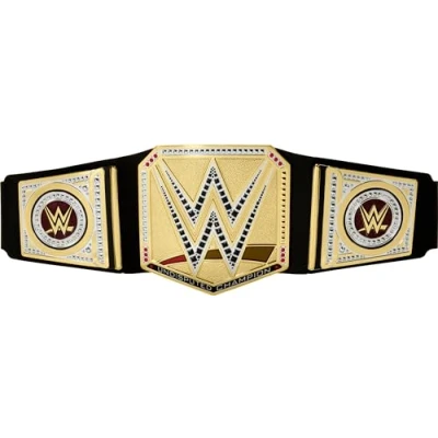 Image of Mattel WWE Championship Title, Undisputed Universal Role Play &amp; Costume Piece, Leather like Belt 3+ Feet with One Time Adjustment, HYJ35, Black
