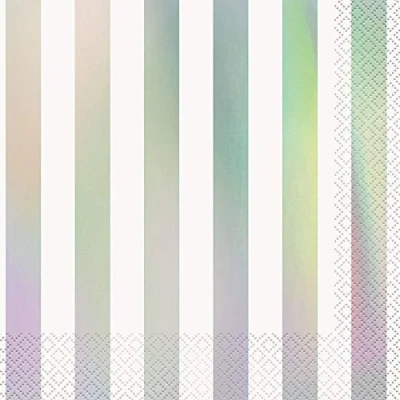 Image of Iridescent Foil Stamped Stripes Luncheon Paper Napkins (16cm) Pack of 16 Elegant and Durable, Perfect Design for Parties Events