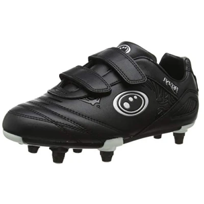 Image of Optimum Junior Razor 6 Stud Football Boots Flat Moulded Outsole, Easy Fastening Astro Trainers PU Leather, Flexible &amp; Comfortable Fit Black Silver, 13 UK Child
