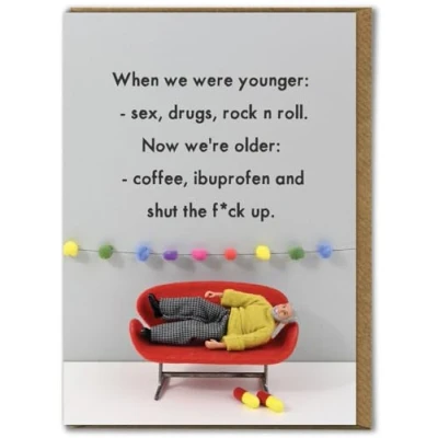 Image of Bold &amp; Bright Rude Birthday Card ‘Ibuprofen’ Hilariously Funny Cards For Men Cheeky Him Male Friends Mates Partner Novelty Humour