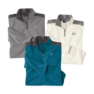 Image of ATLAS FOR MEN Pack of 3 Microfleece Mens Half Zip Fleece Everyday Jumpers Walking Hiking Micro Jumper Small to Big and Tall UK Sizes S 4XL