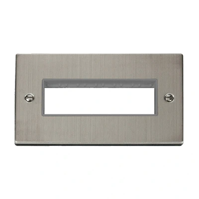 Image of Click Deco 2 Gang Plate 6 Aperture Unfurnished Stainless Steel Grey Inserts