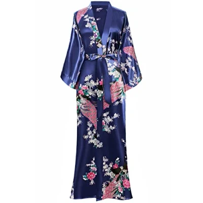Image of BABEYOND Kimono Dressing Gown Peacock Robe For Women Wedding Girl&#039;s Bonding Party Pyjamas 135cm Long (Dark Blue)(Size: free size)