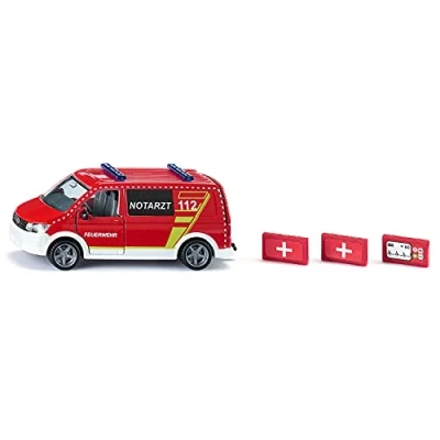 Image of siku 2116, VW T6 Emergency Car, Metal/Plastic, 1:50, Red/White, Interchangeable wheels, Driver and passenger door tailgate can be opened, Incl. accessories