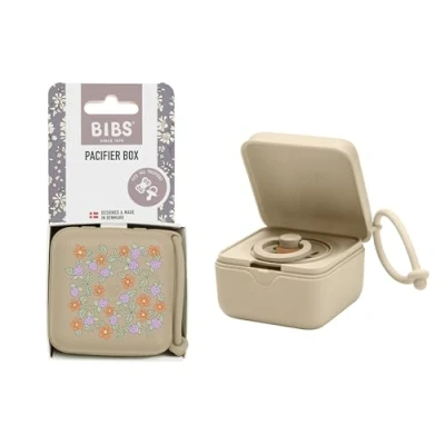 Image of BIBS Liberty Pacifier Box with Strap. Soother Holder and Steriliser case. 100% BPA Free Food Grade Material Strawberries Cream Vanilla