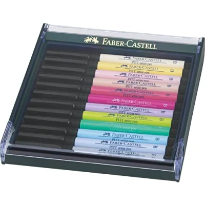 Image of Faber Castell Art &amp; Graphic Pitt Artist Pen Brush India Ink Pen, Pastel Tones, Set Of 12, For Art, Craft, Drawing, Sketching, Home, School, University, Colouring