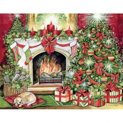 Image of LANG Christmas Warmth Boxed Cards, Exclusive Artwork by Sam Timm for LANG, 18 Cards &amp; 19 Envelopes, 5.375&quot; x 6.875&quot;, Linen Embossed Card, Glitter Embellishment (1004864)