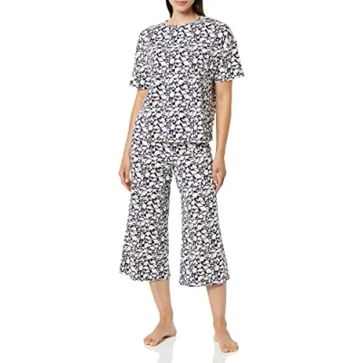Image of Amazon Essentials Women&#039;s Knit Jersey Pyjama Set (Available in Plus Size), Navy Silhouette Floral, 5XL