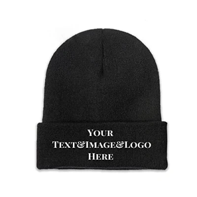 Image of Custom Winter Hat Beanie for Men &amp; Women Slouch Black Your Text&amp;Image&amp;Logo Here Unisex Skull Cap