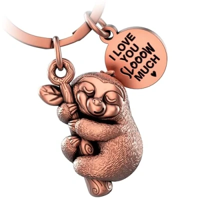 Image of FABACH Dreamy Sloth Keyring Cute Lucky Charm for Women Key Ring Best Friend Gift Lovers, Antique rose gold., 1, Modern